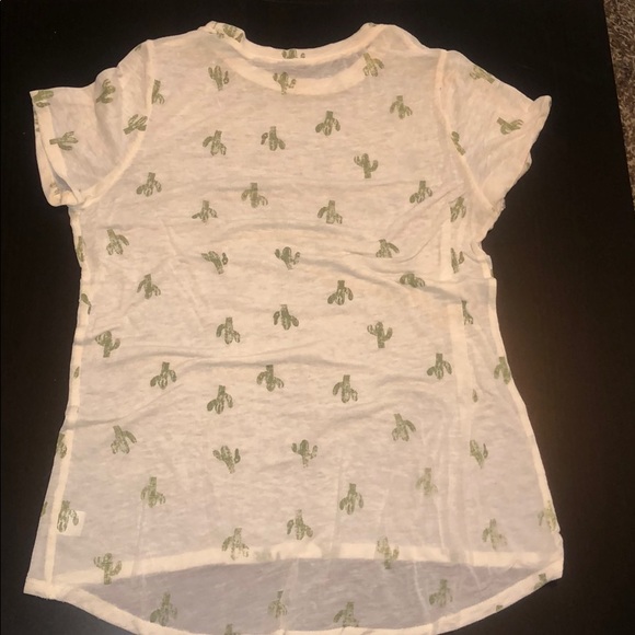 Sheer White Tunic Short Sleeve T-Shirt with Cactus - Picture 2 of 4